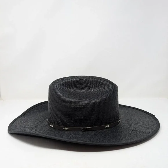 Wild Bill's 20X Straw Cowboy Hat Size 7 3/8 Black Palm Straw Western Wear - Picture 2 of 11